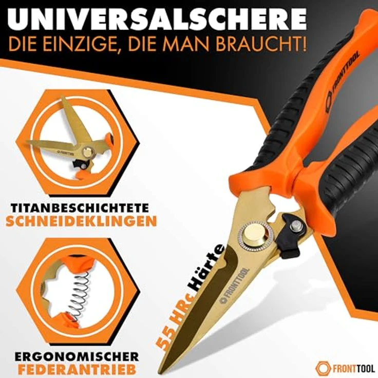 FRONTTOOL Universalschere Allzweckschere Multifunktionsschere - Titanbeschichtete Edelstahlklingen, langlebige Stabilität, dauerhaft scharfe Schneidflächen – Bild 3