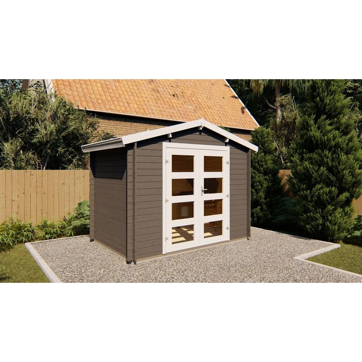 Finn Art Blockhaus Gartenhaus Funny 10, 3x2m aus Holz mit 28mm Wandstärke, Doppeltür, 18mm Fußboden, ohne Dacheindeckung