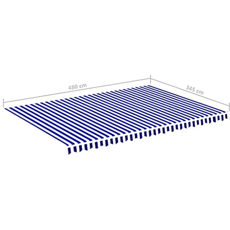 DELUKE® Markisenbespannung Markisenstoff Wasserabweisend Reißfest | Blau-Weiß, für 500x350cm Rahmen | Markise mit Volant | Sonnenschutz Markisenzubehör – Bild 2