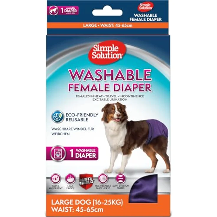 Simple Solution Waschbare Hunde Windeln L, super-absorbierend für Hündinnen 16-25 Kg mit Schwanzloch und repositionierbaren Verschlüssen – Bild 1