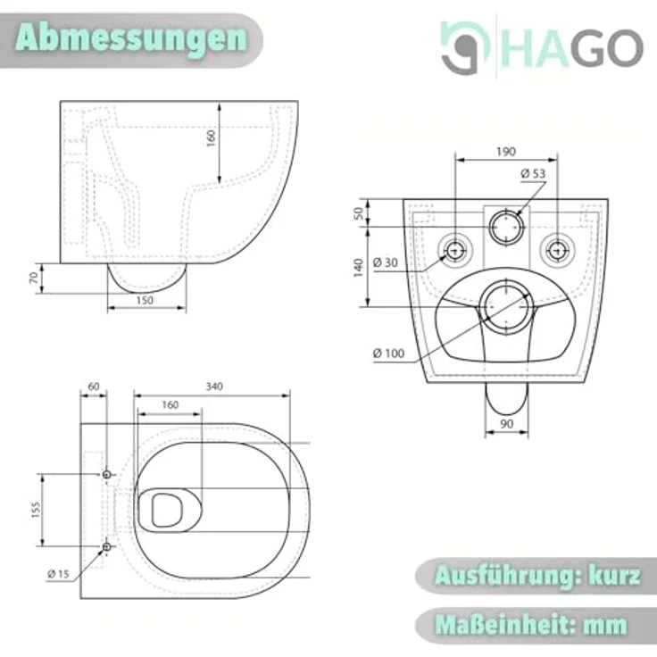HAGO24 Hänge WC spülrandlos in Weiß I Hochwertige Keramik Toilette mit Nano Lotus Effekt I Absenkautomatik I Wassersparendes Wand WC – Bild 5