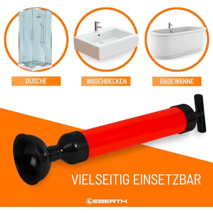 EBERTH GB2-AR02 Rohrreinigungspumpe, effektive Abflussreinigung mit 90 mm Aufsatz, leicht und ergonomisch – Bild 3