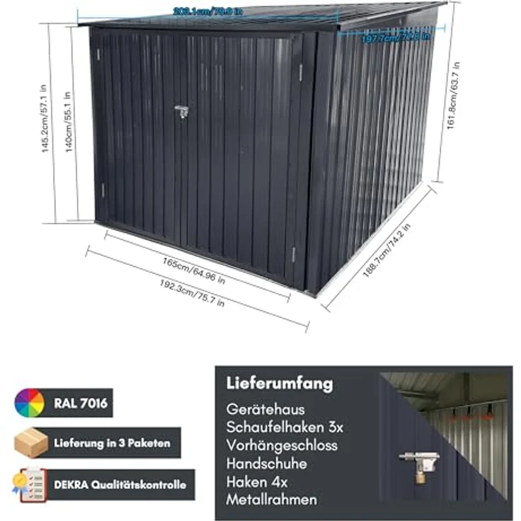 Albatros Premium Fahrradgarage, verzinktes Metall in Anthrazit (RAL 7016) für bis zu 4 Fahrräder, wetterfest und stabil, 259x313x192cm – Bild 4