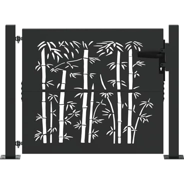 vidaXL Gartentor 105x75 cm, Gartentor aus pulverbeschichtetem Cortenstahl mit Bambus Design, schwarz – Bild 1
