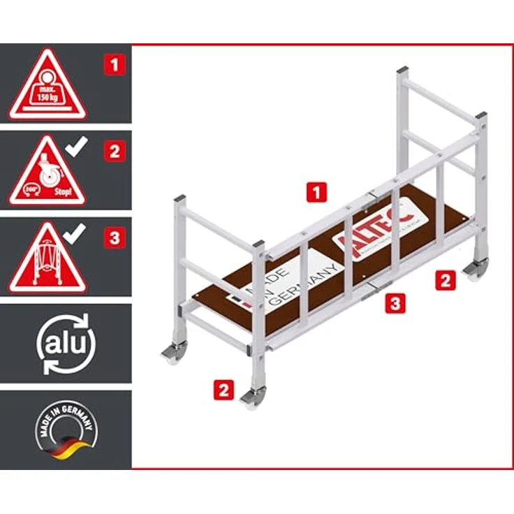 ALTEC Aluminium Klappgerüst AluFold® faltbare Arbeitsplattform mit rutschhemmendem Belag, 4 Laufrollen und hoher Belastbarkeit – Bild 3