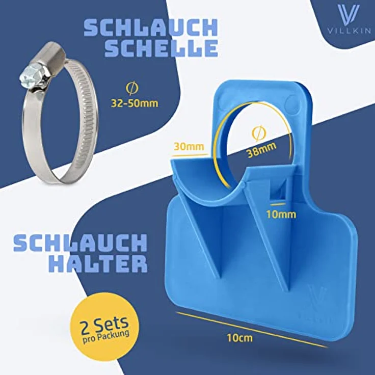 Villkin Poolschlauchhalter 2er-Set, inkl. 2x Schlauchschellen & 2x Kabelbinder, Schutz für Poolschläuche (26-38mm), kompatibel mit Intex & Bestway – Bild 4