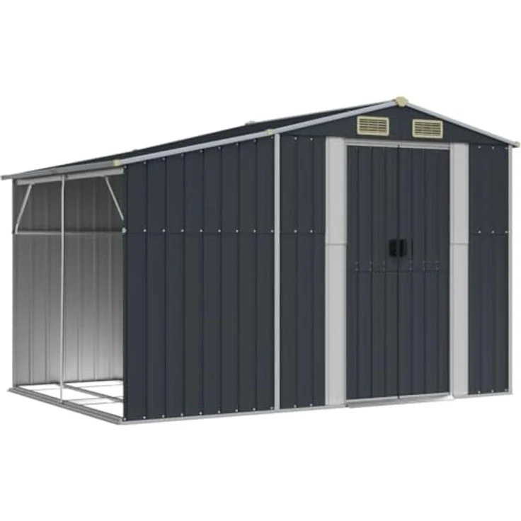 vidaXL Gerätehaus, Gartenhaus mit Schrägdach Griffe, Gartenschuppen Schuppen mit Stauraum, Geräteschuppen Metallschuppen, Anthrazit 277x192,5x179 cm Verzinkter Stahl – Bild 1