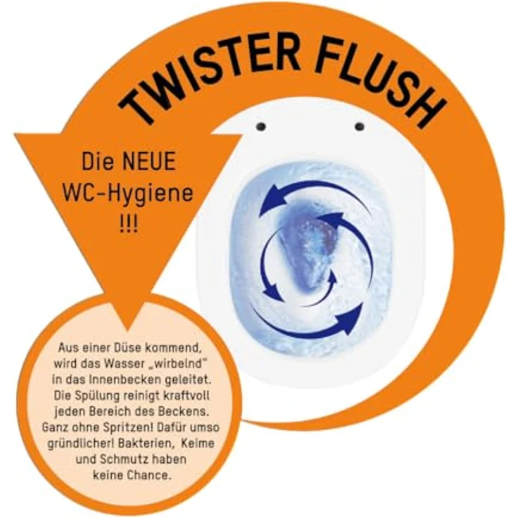 sanicomfort Hänge-WC Adonis 2.0, spülrandlos mit Turbo Flush 360°, Tiefspüler in Weiß, inkl. Softclose Sitz, leise Twister Spülung, Geberit-kompatibel – Bild 4