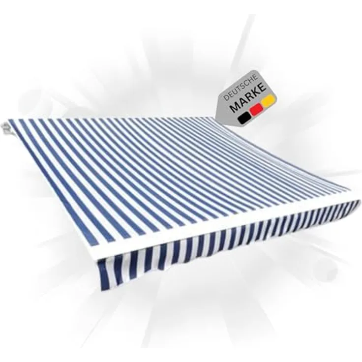 DELUKE® Markisenbespannung Markisenstoff Wasserabweisend Reißfest | Blau-Weiß, für 500x350cm Rahmen | Markise mit Volant | Sonnenschutz Markisenzubehör
