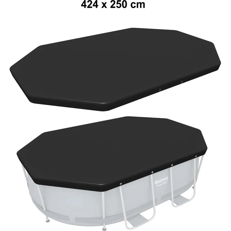 Bestway Flowclear PVC-Abdeckplane 418x230 cm, grau, für Power Steel Oval Pool 424x250x100 cm – Bild 2