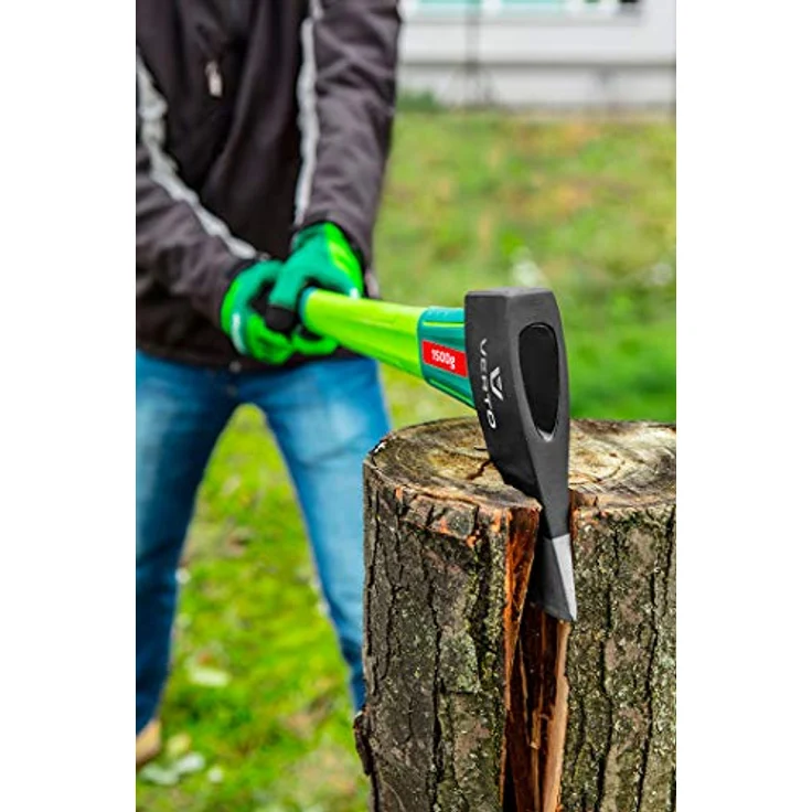 Verto Profi Axt 2500 g | Kopfplatte: 1500 g | Länge: 880 mm (35’’) | Fiberglasstiel Universalaxt Holzaxt Spaltbeil Spaltaxt Handbeil Forstbeil grün – Bild 2