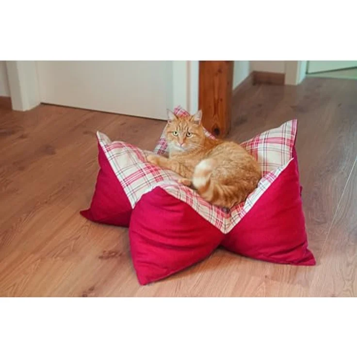 Aumüller Sternenkissen Karo, Beige/Rot - 85 cm - Liegekissen für Hunde und Katzen – Bild 4