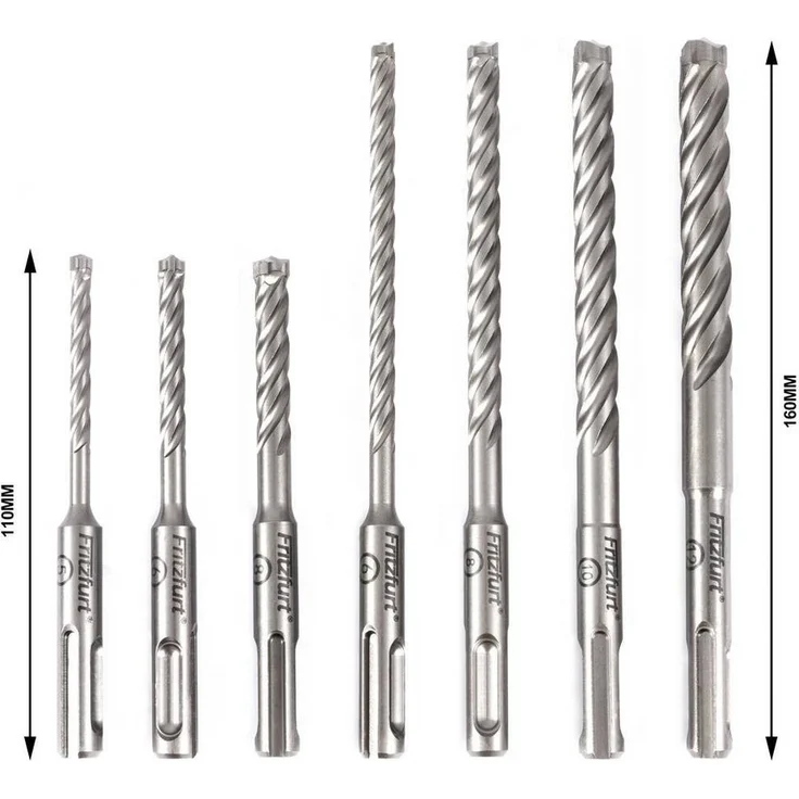 FRITZFURT Spiralbohrer Hartmetall Hammerbohrer-Set 7-teilig, 5 mm bis 12 mm, für Beton, Mauerwerk und Stein, SDS-Plus kompatibel