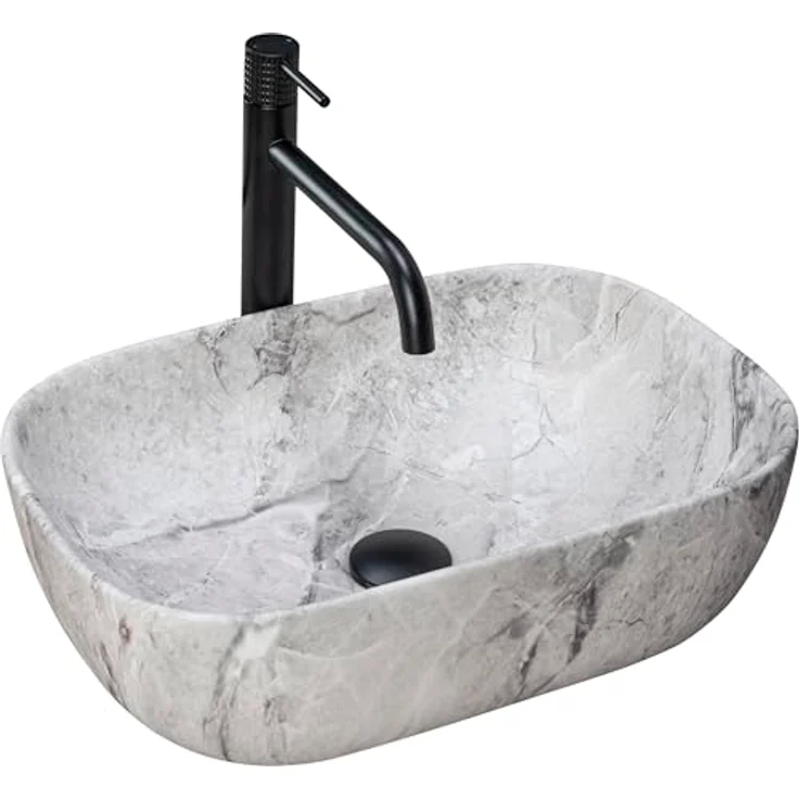 wohnwerk.idee Aufsatzwaschbecken Livia Beige Grey Stone, Naturstein Beton Stein Optik für Qualitätsschätzer – Bild 2
