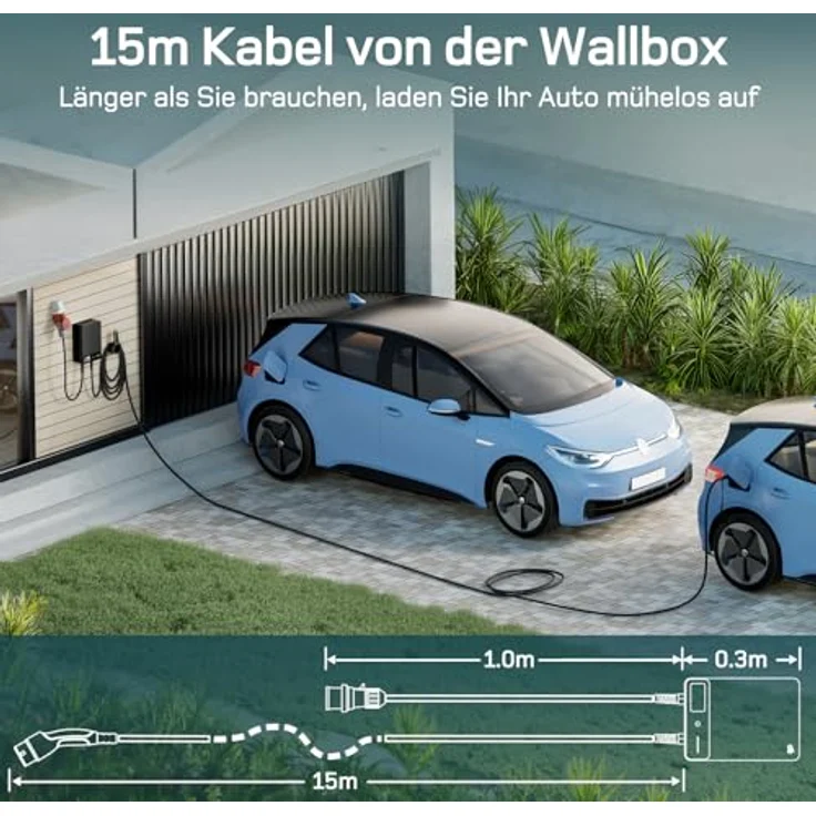 dé Wallbox 22kW, 3-Phasen EV-Ladegerät mit App, 15m Typ 2 Ladekabel, RCD Typ-B & IP54-Schutz, effiziente Ladestation für Zuhause, Schwarz – Bild 5