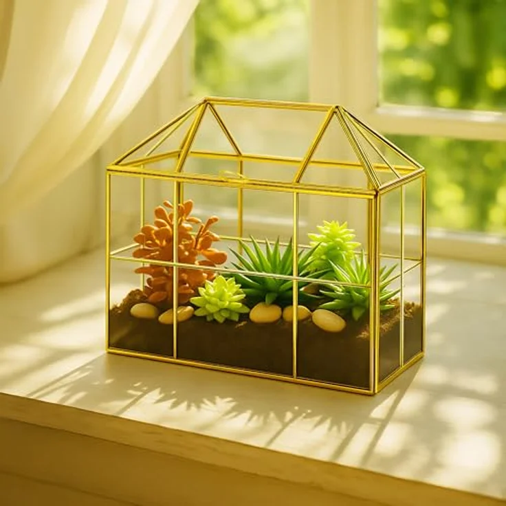 Relaxdays Großes Pflanzenterrarium, Glas Gewächshaus in Hausform für Sukkulenten und Moos, ca. 27 x 30 x 15 cm – Bild 2