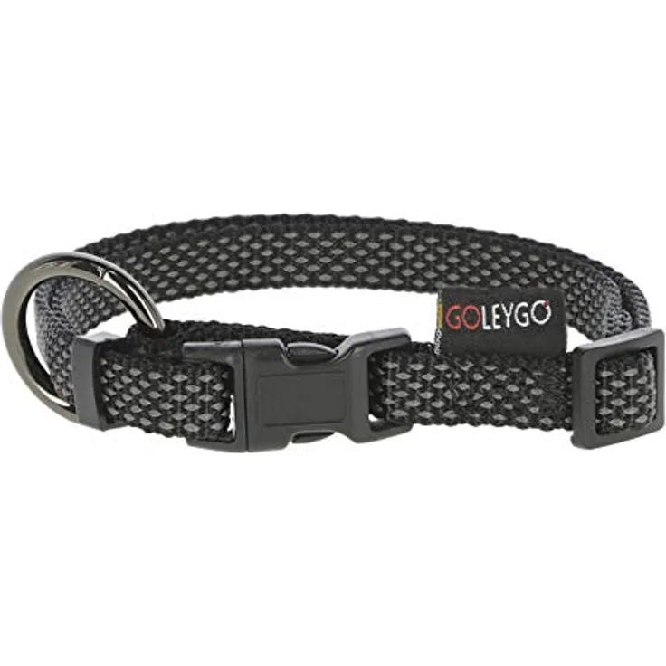 GOLEYGO Hundeleine Flat + Halsband, Schwarz, Größe M 1,4-2m, Sicherer Magnetverschluss, Inkl. Adapter-Pin, Hundeleine für kleine & große Hunde bis 60kg, Maximale Belastung 200kg