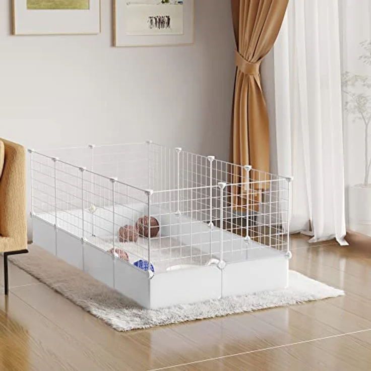 EUGAD Freigehege für Kaninchen, Freilaufgehege Kaninchen, Meerschweinchen Gehege, Weiß BHT 142x53x71cm – Bild 2