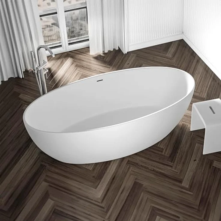 Bernstein Freistehende Badewanne TERRA, Oval, Acryl, Weiß Matt, 186x88x60 cm, doppelwandig mit mittigem Pop-Up-Ablauf, 230 Liter Füllmenge – Bild 3