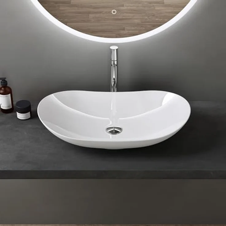 doporro® Aufsatzwaschbecken Waschschale BxTxH 63x36x14cm Weiß Glänzend Waschbecken aus Keramik inkl. Nano-Versiegelung Brüssel858 – Bild 2