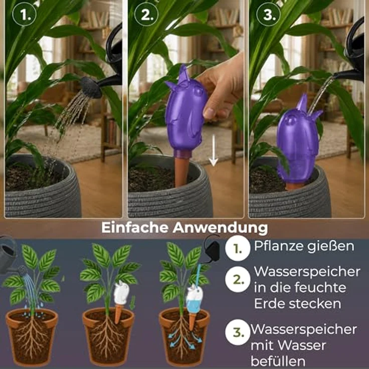 Wasserspender Bördy M | 4 x Lila | 220ml Füllmenge | Bewässerungskugeln klein mit Ton Fuß | - Scheurich – Bild 5