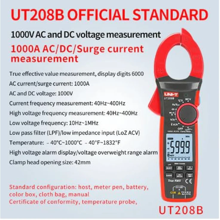 UNI-T UT206B UT207B UT208B Amperemeter, 1000A True RMS Digital Clamp Meter mit Auto Range und NCV Funktionen – Bild 5