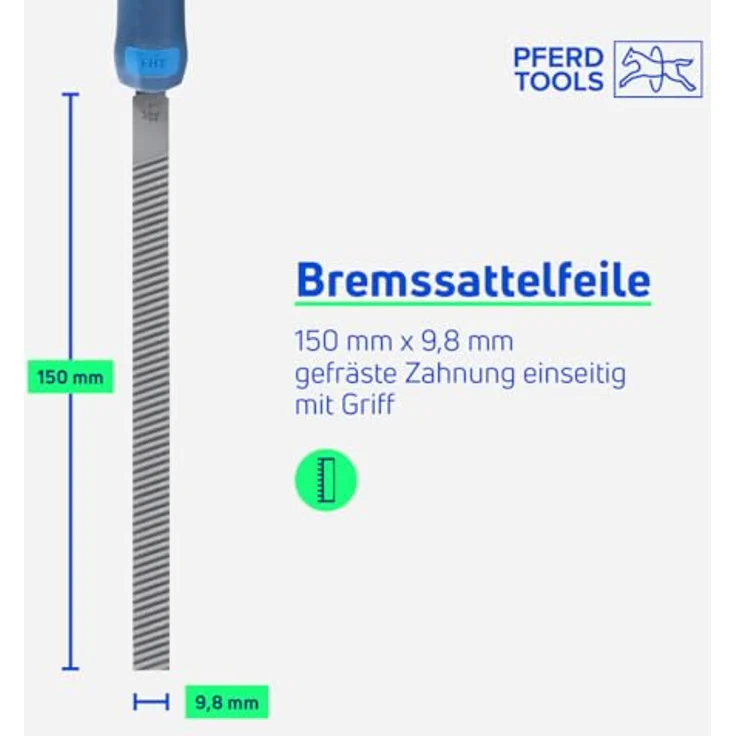 PFERD TOOLS Bremssattelfeile BSF 150, gefräste Zahnung, 150mm x 9,8mm, mit Griff, für Bremsanlagenwartung – Bild 2
