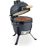 Relaxdays Kamado-Grill, Keramikgrill (260 mm) mit präziser Temperaturregelung, integrierten Thermometer und geringen Kohlebedarf
