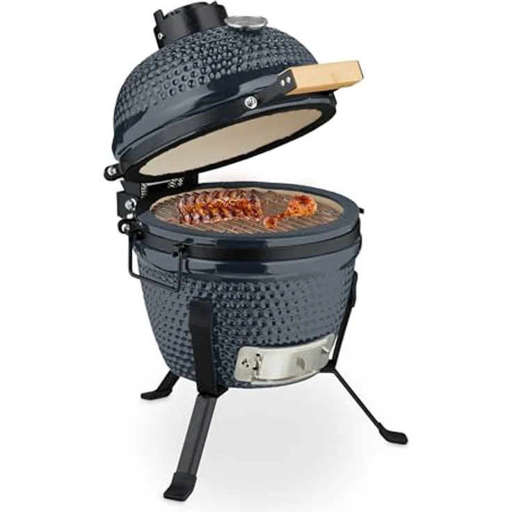 Relaxdays Kamado-Grill, Keramikgrill (260 mm) mit präziser Temperaturregelung, integrierten Thermometer und geringen Kohlebedarf – Bild 1