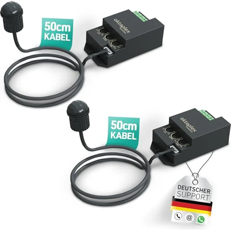 Oktaplex motion Jana Einbau Bewegungsmelder 360 Grad Infrarot, 4m Reichweite, IP65, Schwarz, 2er Set, für Decke und Wand mit 50 cm Kabel – Bild 1