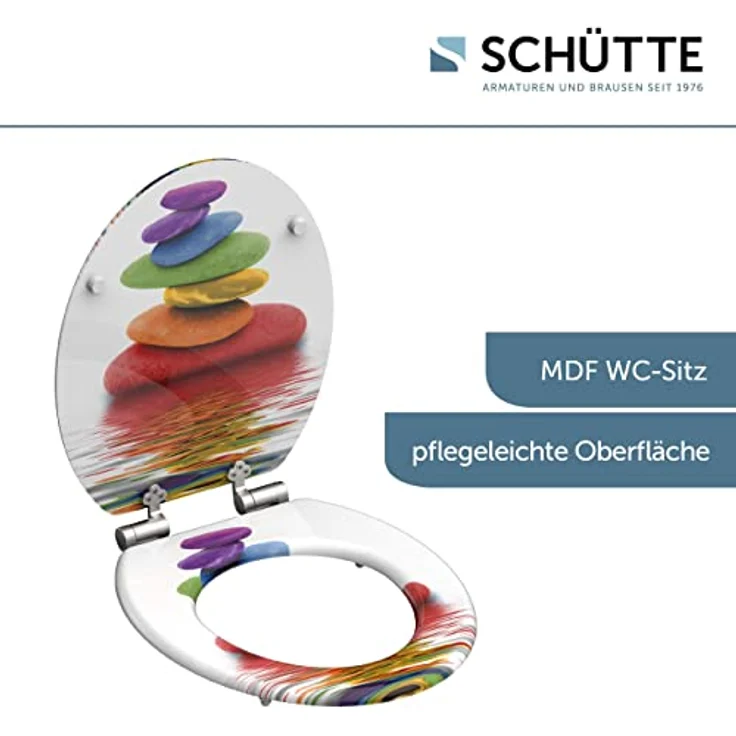 Schütte WC-Sitz Colorful Stones, Holzkern mit Absenkautomatik, bruchsicher und kratzfest, dreiseitiges Motiv – Bild 4
