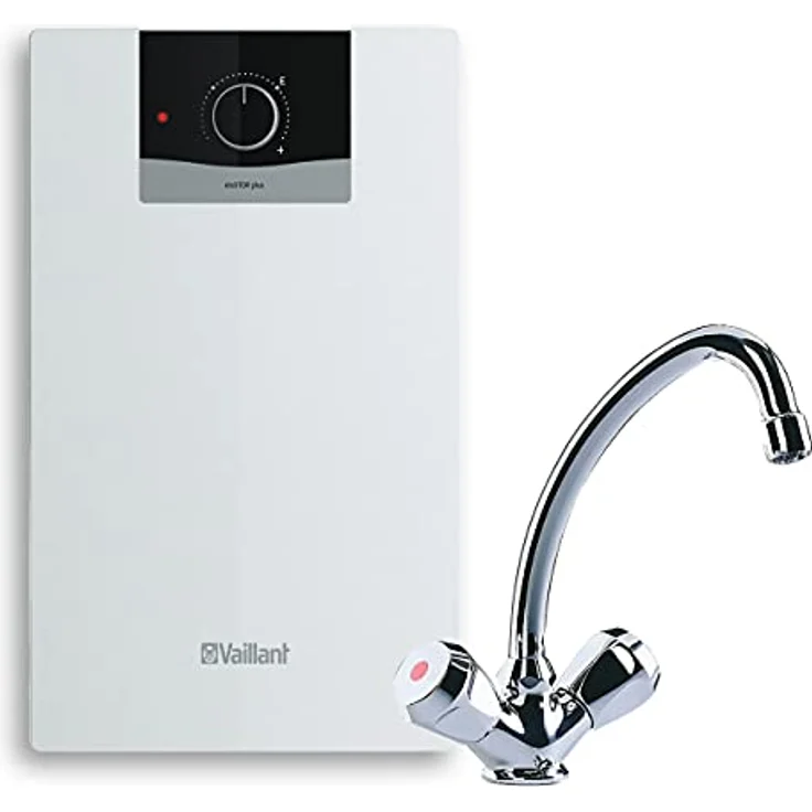 Vaillant eloSTOR VEN 5/7 U plus, Untertisch-Warmwasserspeicher mit 2-Griff-Armatur VNU 2, 5 Liter Kapazität, Niederdruckspeicher, Elektro-Kleinspeicher, 230 V, Weiß – Bild 1