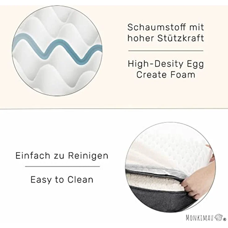 Monkimau orthopädisches Hundebett für mittelgroße Hunde Hundekissen Hundedecke Hundematte flauschig waschbar, grau beige (M - 75 x 50 x 8 cm) – Bild 4