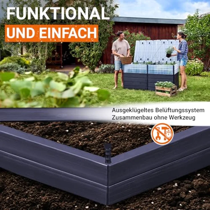 Garantia Hochbeet Ergo Quadro Turbo Plus, 160x80 cm, 3D-Holzoptik, inkl. Frühbeet-Abdeckung – Bild 5
