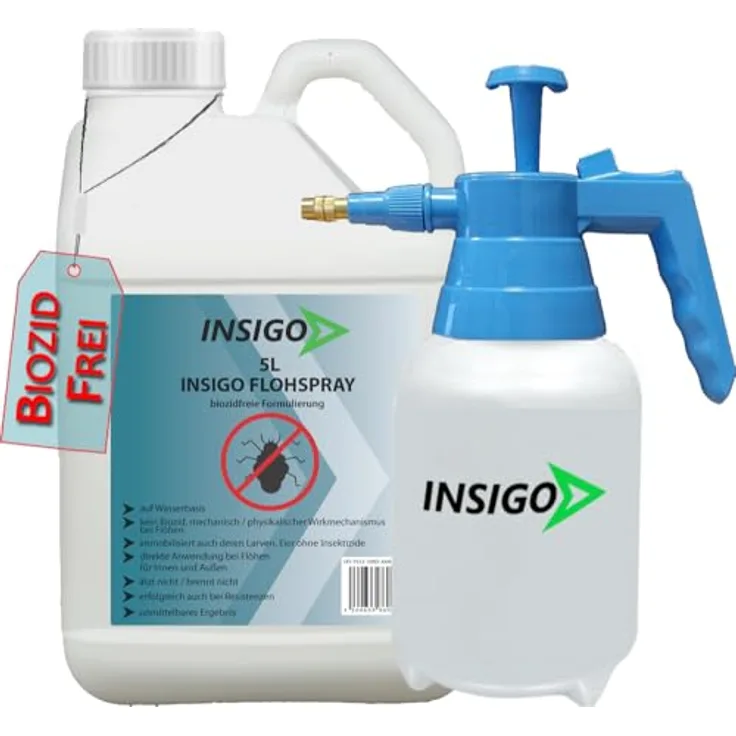 INSIGO Insektenspray Anti Floh-Spray, 5 l, Biozid-freie Formel zur effektiven Schädlingsbekämpfung, geeignet für Innen- und Außenbereich
