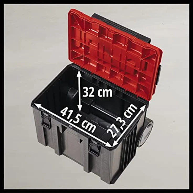 Einhell Original E-Case L Systemkoffer (max. 120 kg, universelle Aufbewahrung und Transport von Zubehör und Werkzeug, stapelbar, spritzwassergeschützt) 40 x 67,5 x 45 cm – Bild 5