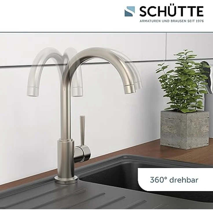 Schütte Cornwall Niederdruck Spültischarmatur, 360° schwenkbarer Wasserhahn mit Dripless-Strahlregler, Einhebel-Mischbatterie – Bild 4
