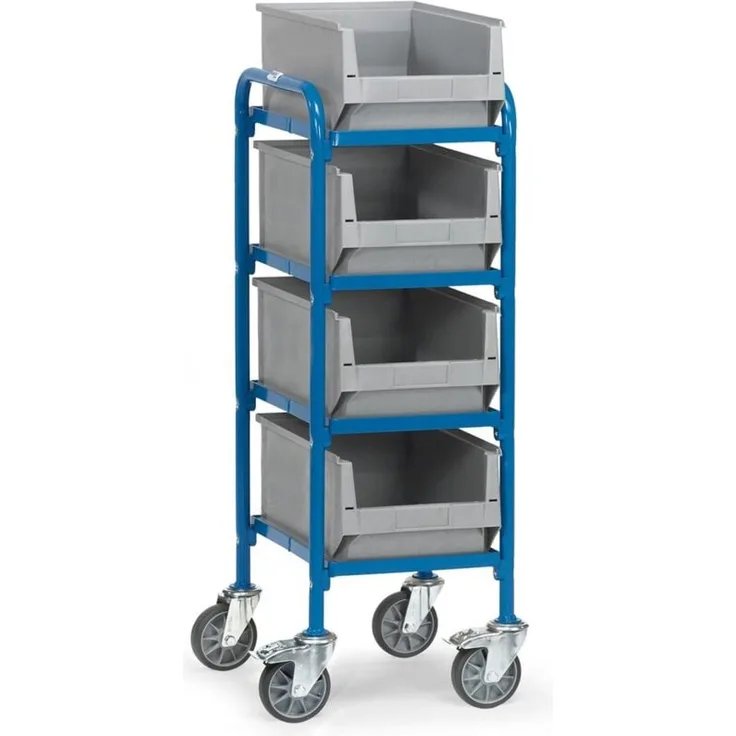 FETRA Beistellwagen aus Stahlrohr, für 4 Eurokisten, pulverbeschichtet in Blau, maximale Tragkraft 250 kg