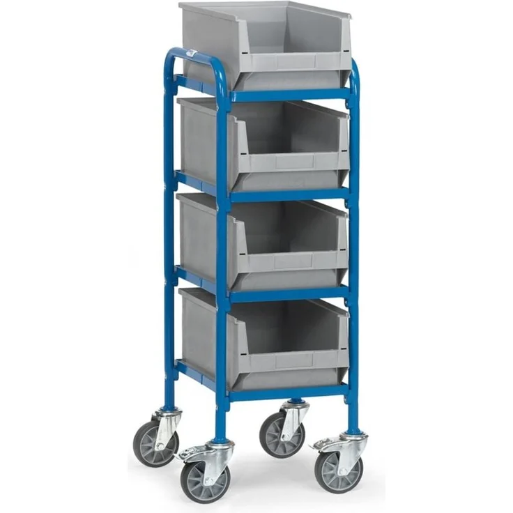 FETRA Beistellwagen aus Stahlrohr, für 4 Eurokisten, pulverbeschichtet in Blau, maximale Tragkraft 250 kg