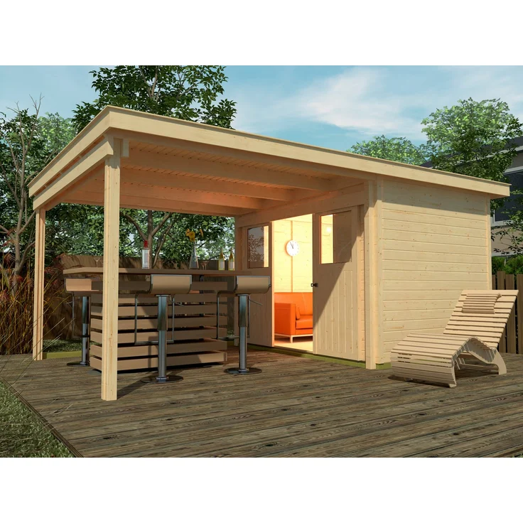 Weka Gartenhaus Loungehaus Gr.1, BxT: 529x336 cm, (Set) - Modernes Schiebetürhaus aus Fichtenholz, inkl. XL Anbau