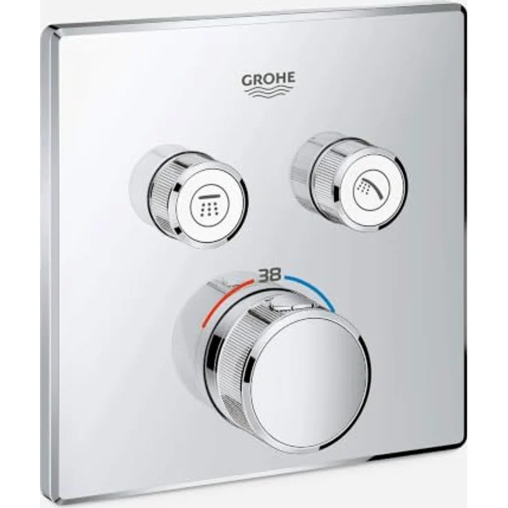 GROHE Grohtherm SmartControl Thermostat eckig Chrom, Unterputz-Thermostat mit 2 Absperrventilen, Sicherheitssperre und Volumensteuerung – Bild 3