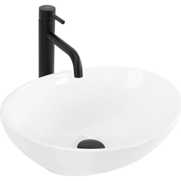 Rea Aufsatzwaschbecken SOFIA WHITE, Keramik Waschschale für Badezimmer, 345 mm breit, 410 mm lang, 150 mm hoch, Weiß – Bild 1