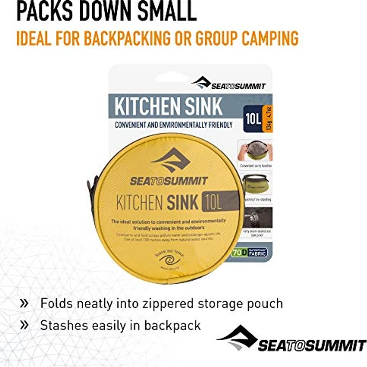 Sea to Summit Fregadero plegable 20L, faltbares Waschbecken mit Edelstahlring und breiten Tragegriffen, inklusive Aufbewahrungstasche – Bild 5
