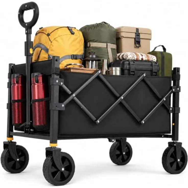 SURFOU Bollerwagen Faltbar XL, 120L Stauraum, 160KG Tragkraft, 360° Geländeräder, mit 2 Getränkhaltern, Leisebetrieben, für Camping, Einkäufe und Strand, 78x45x107cm
