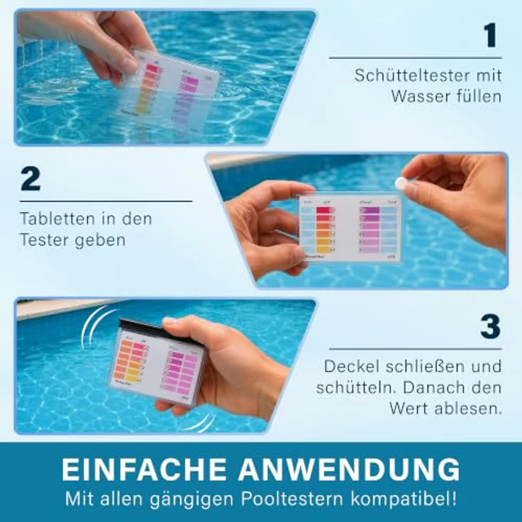 Veddelholzer Pooltester, 100 Nachfülltabletten DPD 1 Rapid und Phenol Red, für pH, freies Chlor und Brom, je 50 Stück, für Pool und Whirlpool – Bild 3
