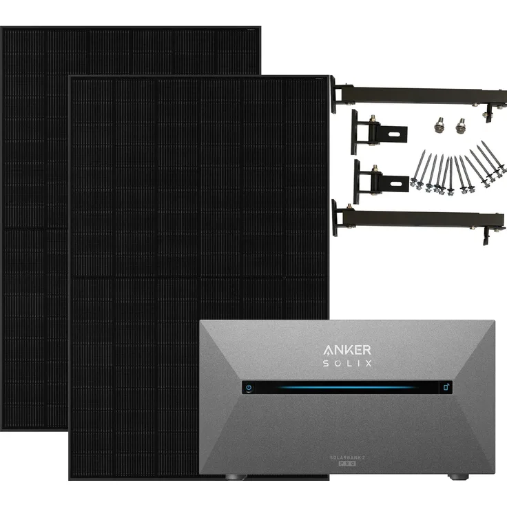 Anker Solix 900W Balkonkraftwerke, Solarbank 2 Pro mit 1,6 kWh Kapazität, Halterung für Flachdach