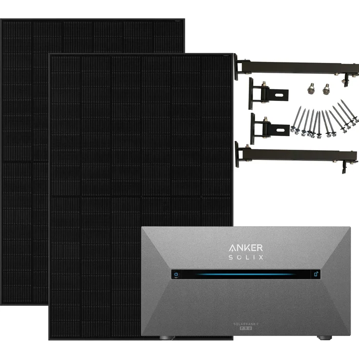 Anker Solix 900W Balkonkraftwerke, Solarbank 2 Pro mit 1,6 kWh Kapazität, Halterung für Flachdach