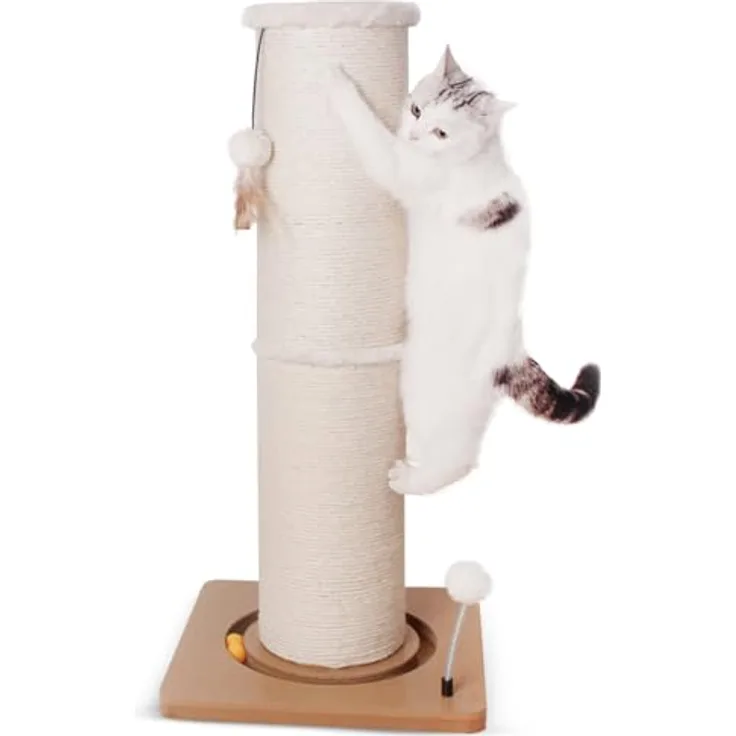 CanadianCat Company | Kratzstamm für Katzen - Carla - mit Spielzeug | interaktives Katzenspielzeug selbstbeschäftigung | mit 82cm-hoher Kratzsäule Ø20cm | ca. 40 x 40 x 86 cm