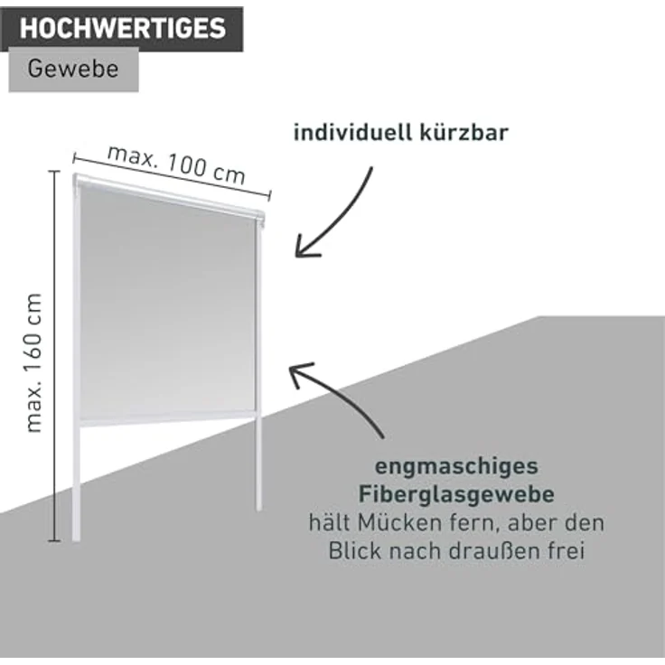 Windhager Insektenschutz-Fensterrahmen Rollo Basic, Fliegengitter Rollo, BxH: 100x160 cm, kürzbar, inkl. Befestigungsmaterial, Fiberglasgewebe, dunkel – Bild 3