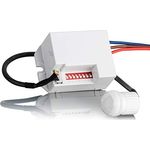 SEBSON® Mini Bewegungsmelder Innen - 4er Set - Unterputz Deckenmontage zum Einbauen programmierbar, Infrarot Sensor Reichweite 6m / 360° LED geeignet, 3-Draht